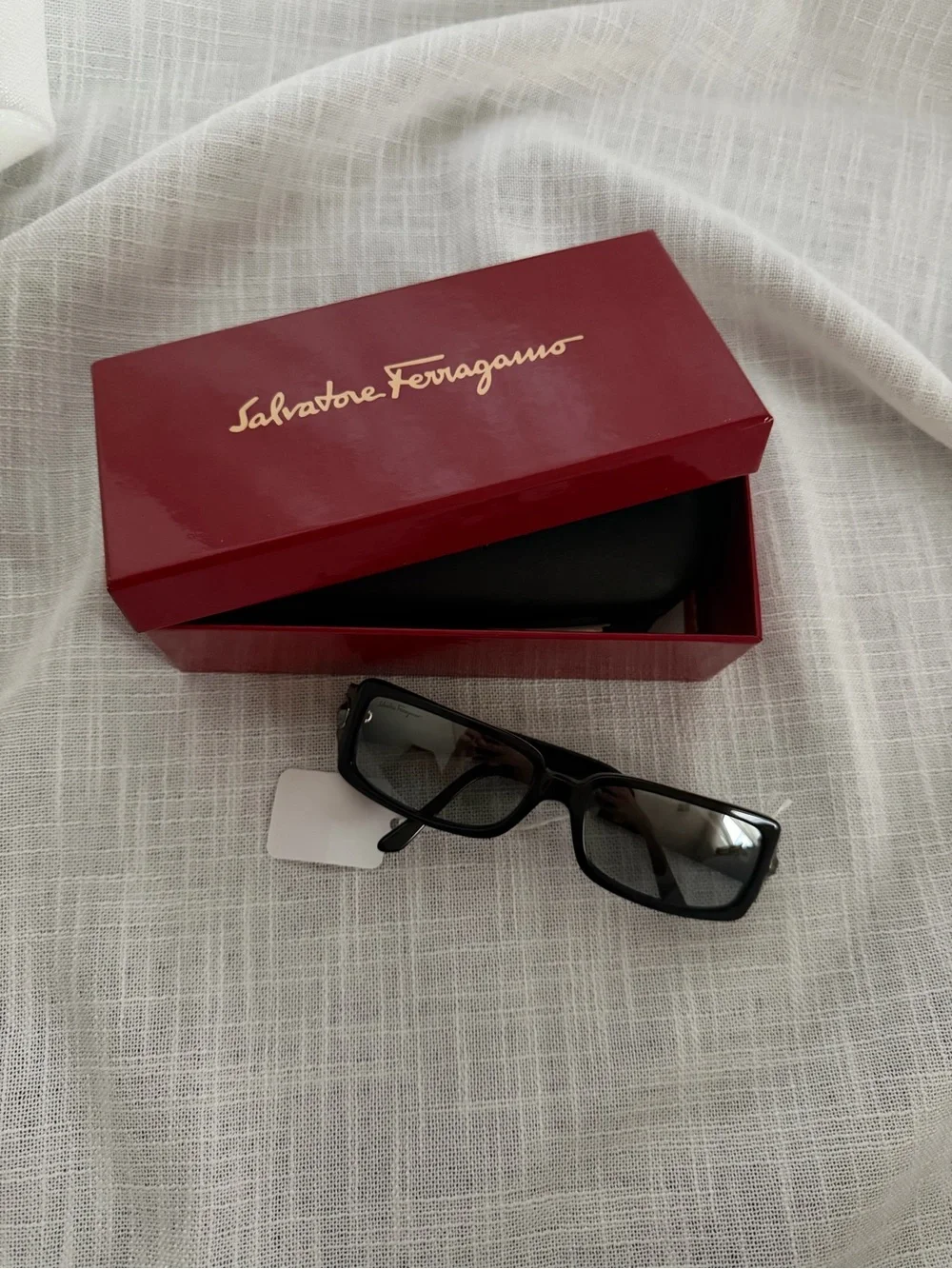 Salvatore Ferragamo Black Rectangular Sunglasses w/ Original Case